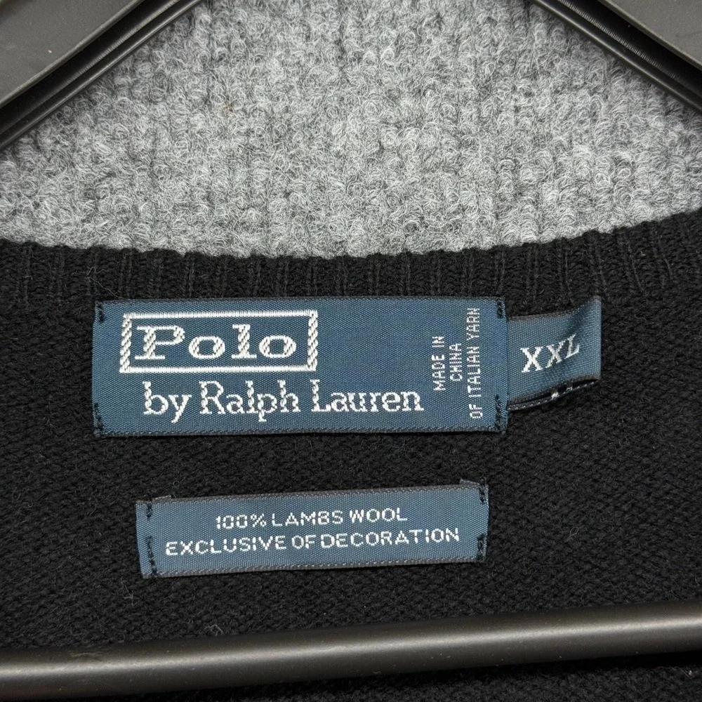 Polo Ralph Lauren Mens Black 100% Lambswool V-Neck Sweater‎ XXL 69775